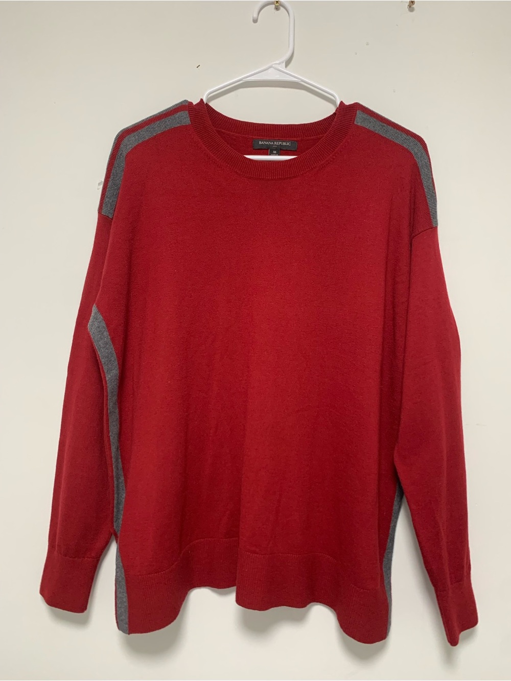 Banana Republic Red Crewneck Sweater with Gray Accents